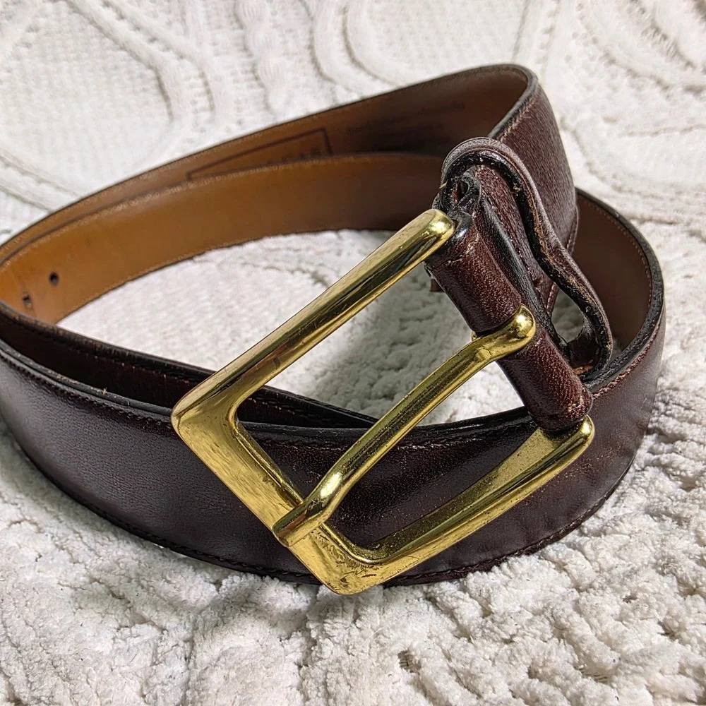 Trafalgar Belt Brown Cortina Leather Gold Buckle USA Classic Dress Mens 38